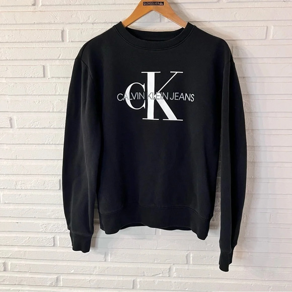 Calvin Klein Jeans Black Monogram Pullover Sweater, Women’s Size Medium - Picture 1 of 6